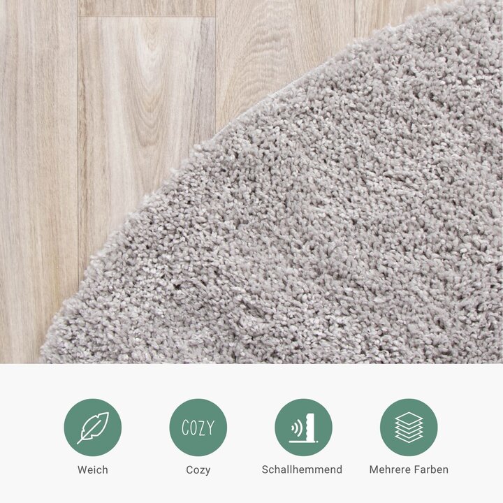 Teppich Hochflor Rund - Lofty Hellgrau