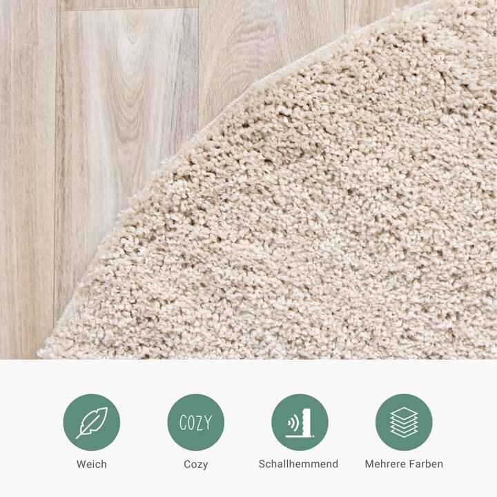 Teppich Hochflor Rund - Lofty Creme Weiß