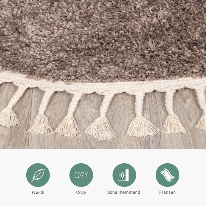 Teppich Hochflor Rund - Lofty Fringe Taupe
