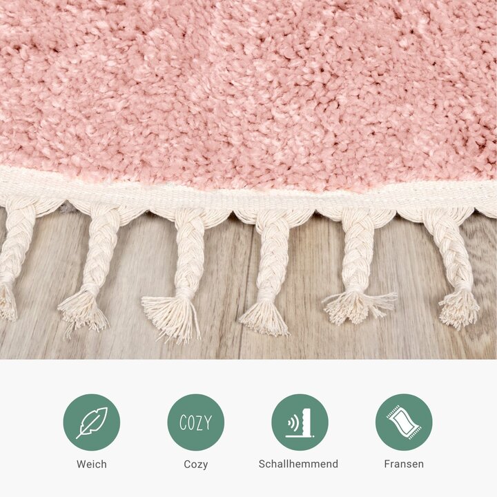 Teppich Hochflor Rund - Lofty Fringe Rosa