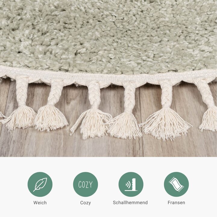 Teppich Hochflor Rund - Lofty Fringe Mint