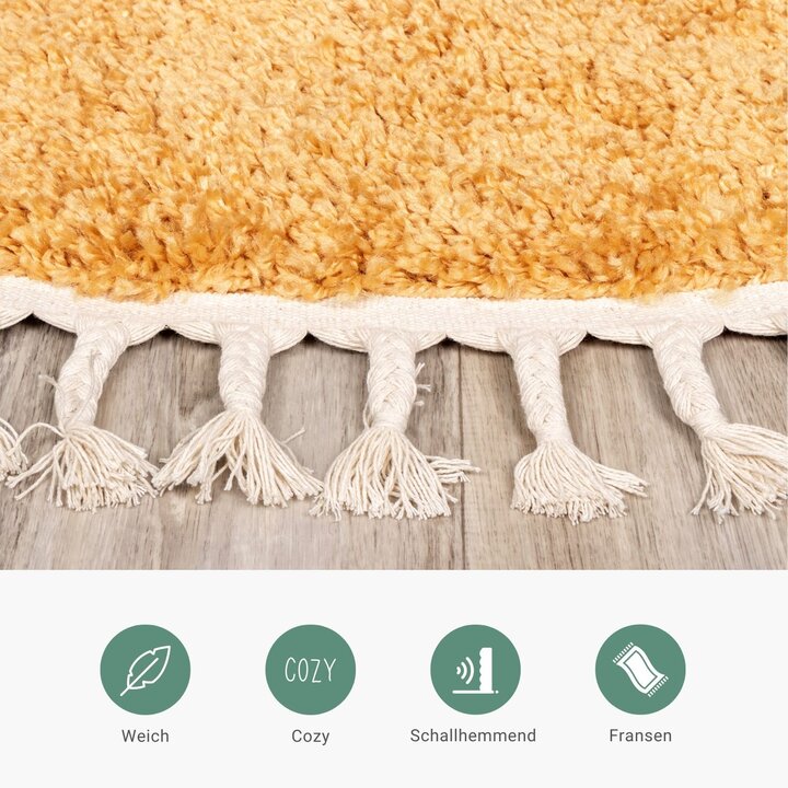 Teppich Hochflor Rund - Lofty Fringe Gelb