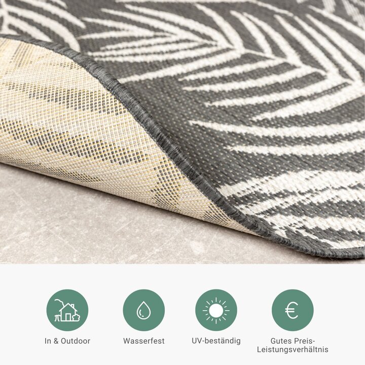 In- & Outdoor Teppich Rund - Malta Leaves Schwarz