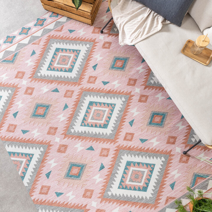 Outdoor Teppich Boho - Vedra Aztec Rosa
