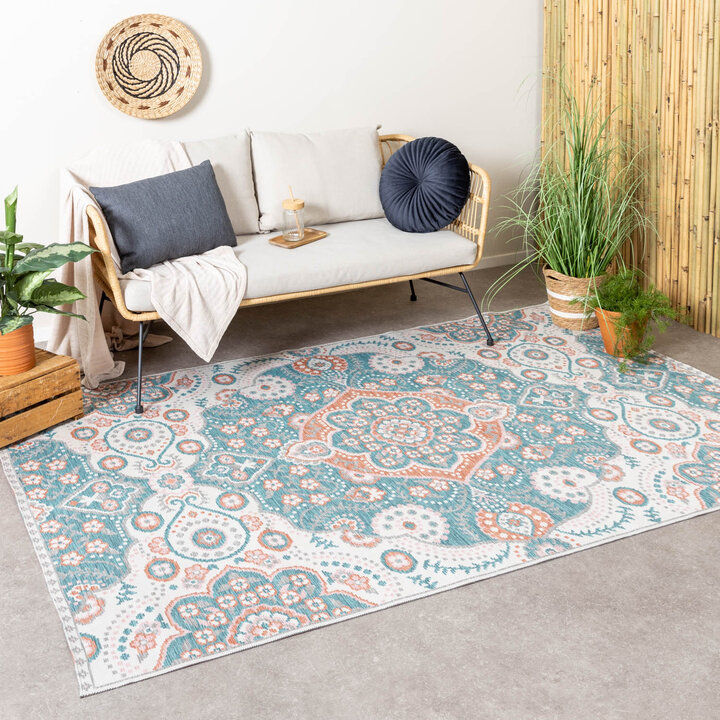 Outdoor Teppich Boho - Medaillon Blau - Volero Vedra