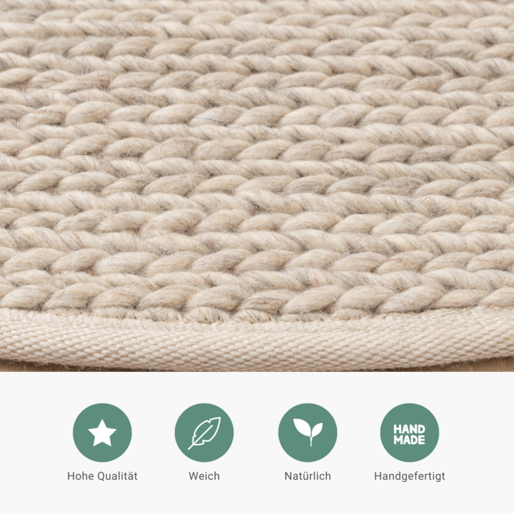 Wollteppich Rund - Twist Beige
