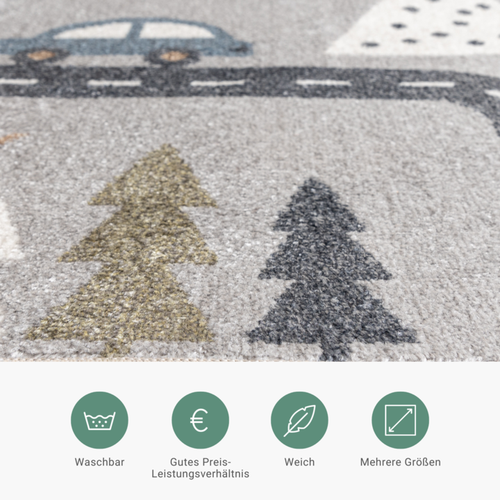 Waschbarer Kinderteppich - Ravi Road Bunt