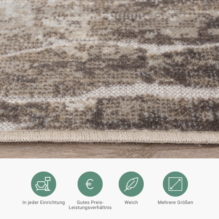 Teppich Modern - Hendrix Grunge Creme Grau