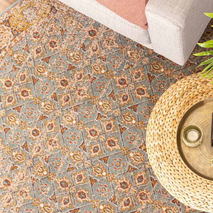 Teppich Vintage Rund - Thirza Oriental Hellblau Bunt