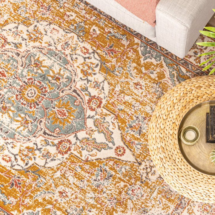 Vintage Teppich - Thirza Medaillon Ockergelb Bunt