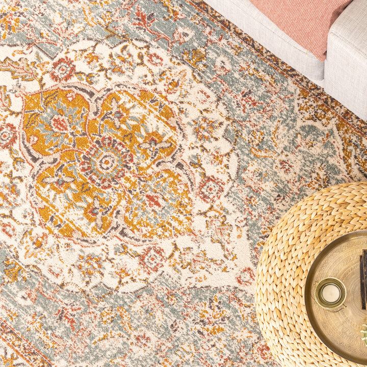 Vintage Teppich - Thirza Medaillon Hellblau Bunt