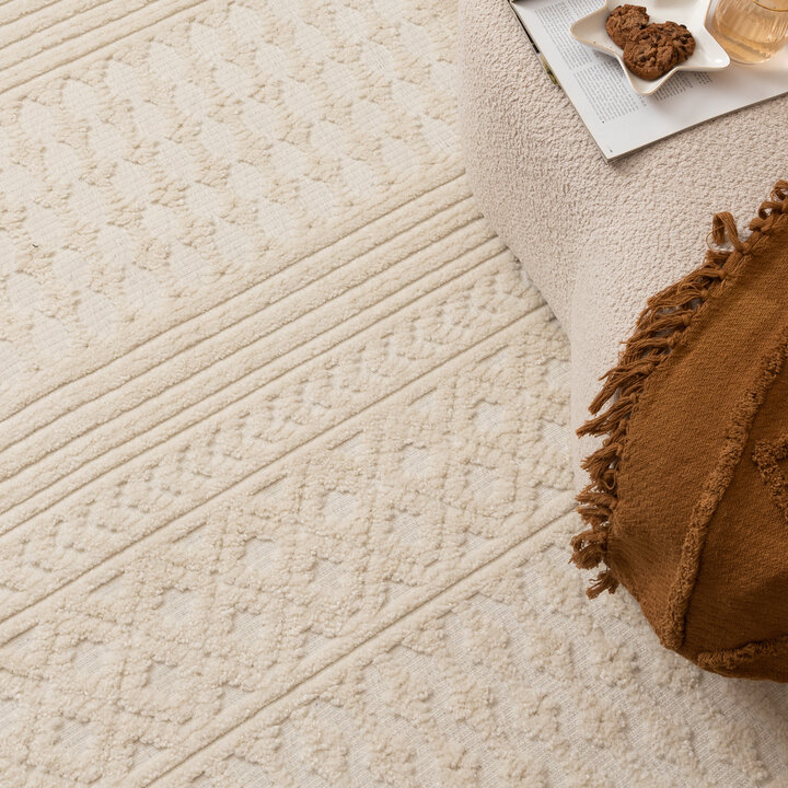 Waschbarer Teppich - Dunya Geo Weiß