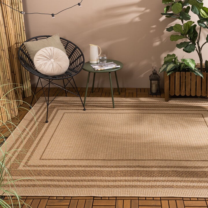 Garten Teppich Jute - Mavi Border Creme Braun