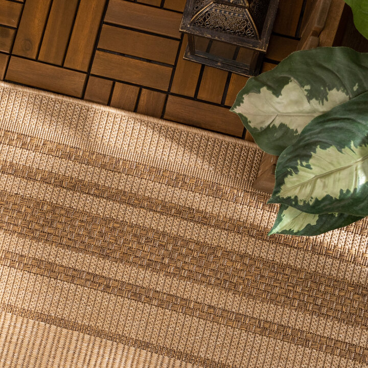 Garten Teppich Jute - Mavi Border Creme Braun
