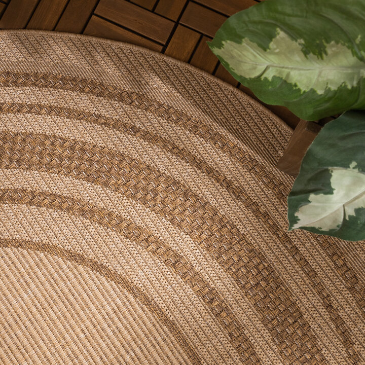 Jute Gartenteppich Rund - Mavi Border Creme Braun