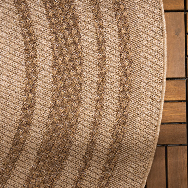 Jute Gartenteppich Rund - Mavi Border Creme Braun