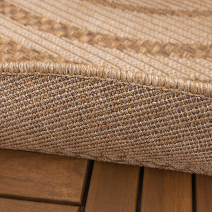 Jute Gartenteppich Rund - Mavi Border Creme Braun