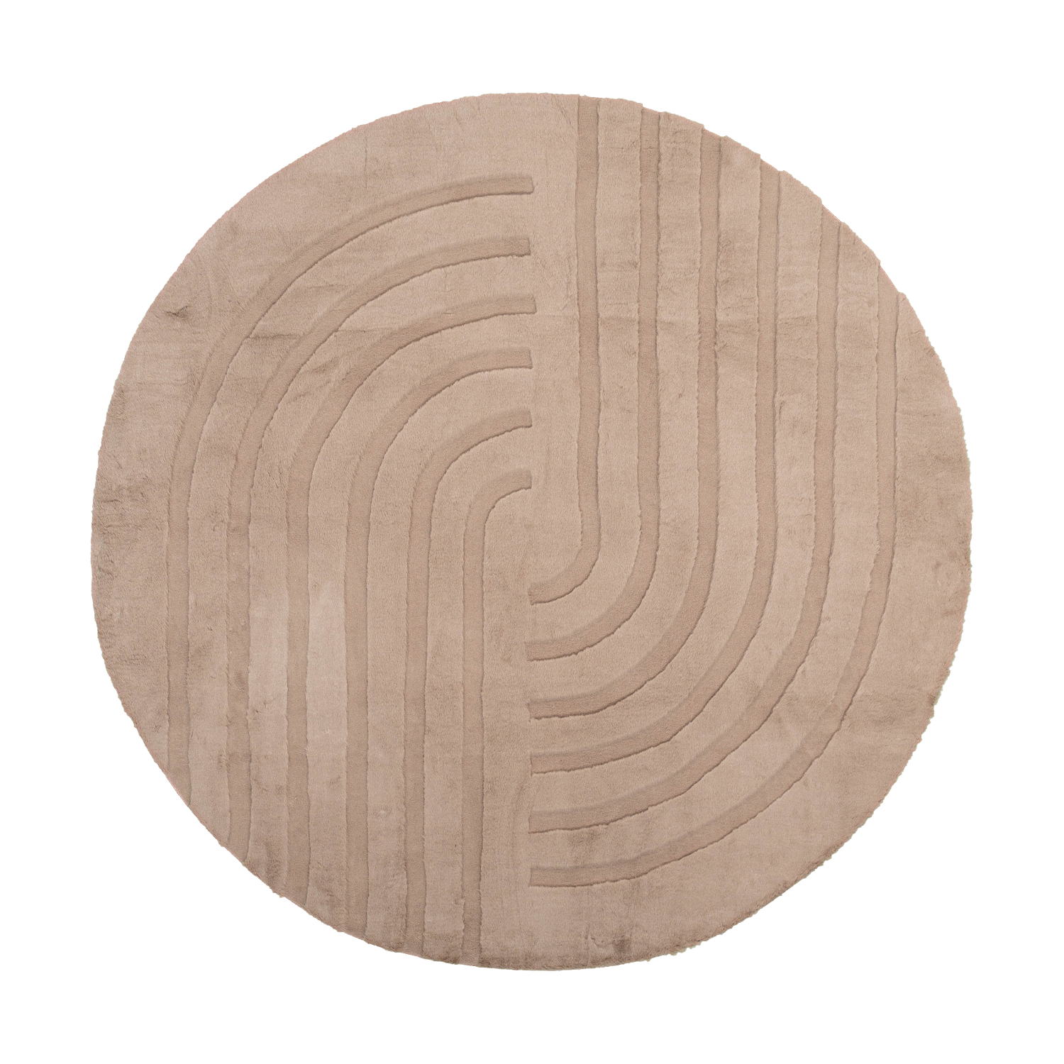 Hochflor Teppich Rund - Carvy Curves Taupe - sfeer