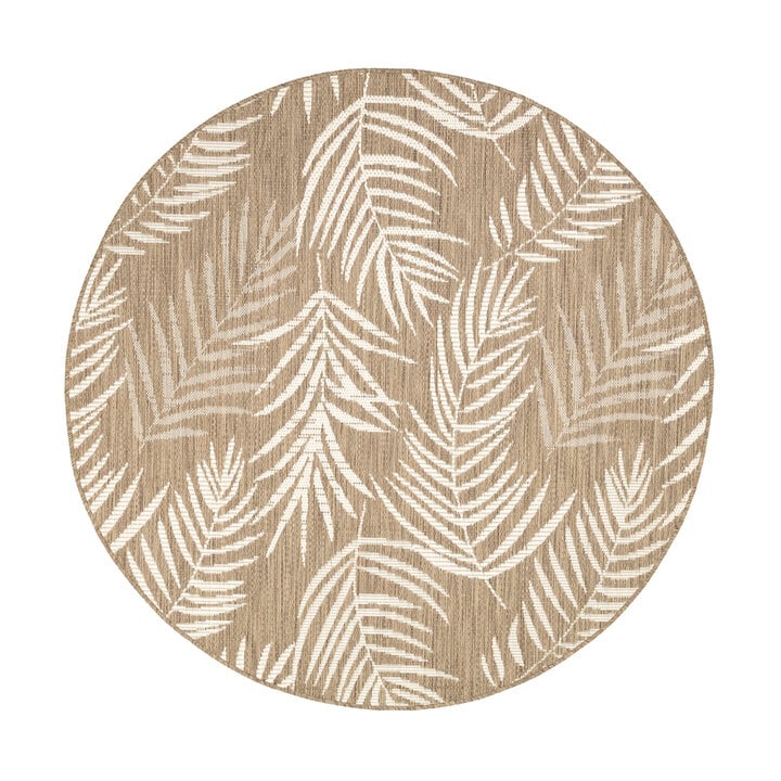 In- & Outdoor Teppich Rund - Malta Leaves Beige