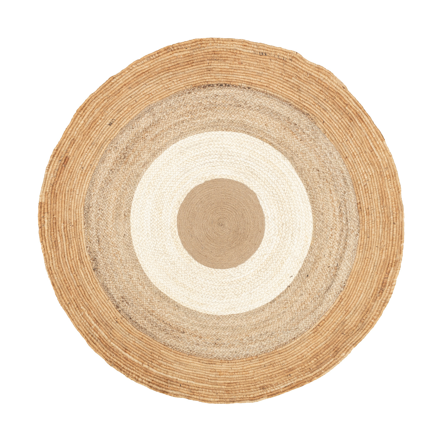 Jute Teppich Rund - Mirai Border Weiss Natur - sfeer