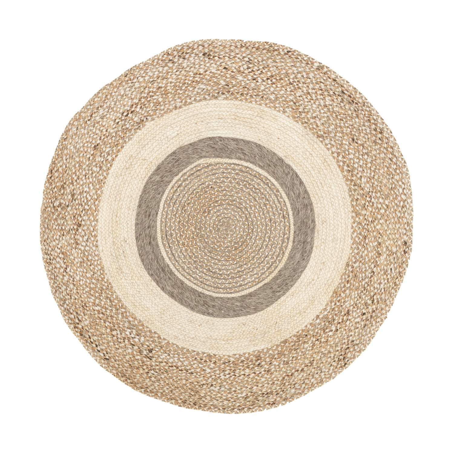 Jute Teppich Rund - Mirai Border Weiss Melange - sfeer