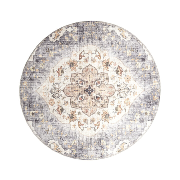 Vintage Gartenteppich Rund - Santo Mandala Blau Grau