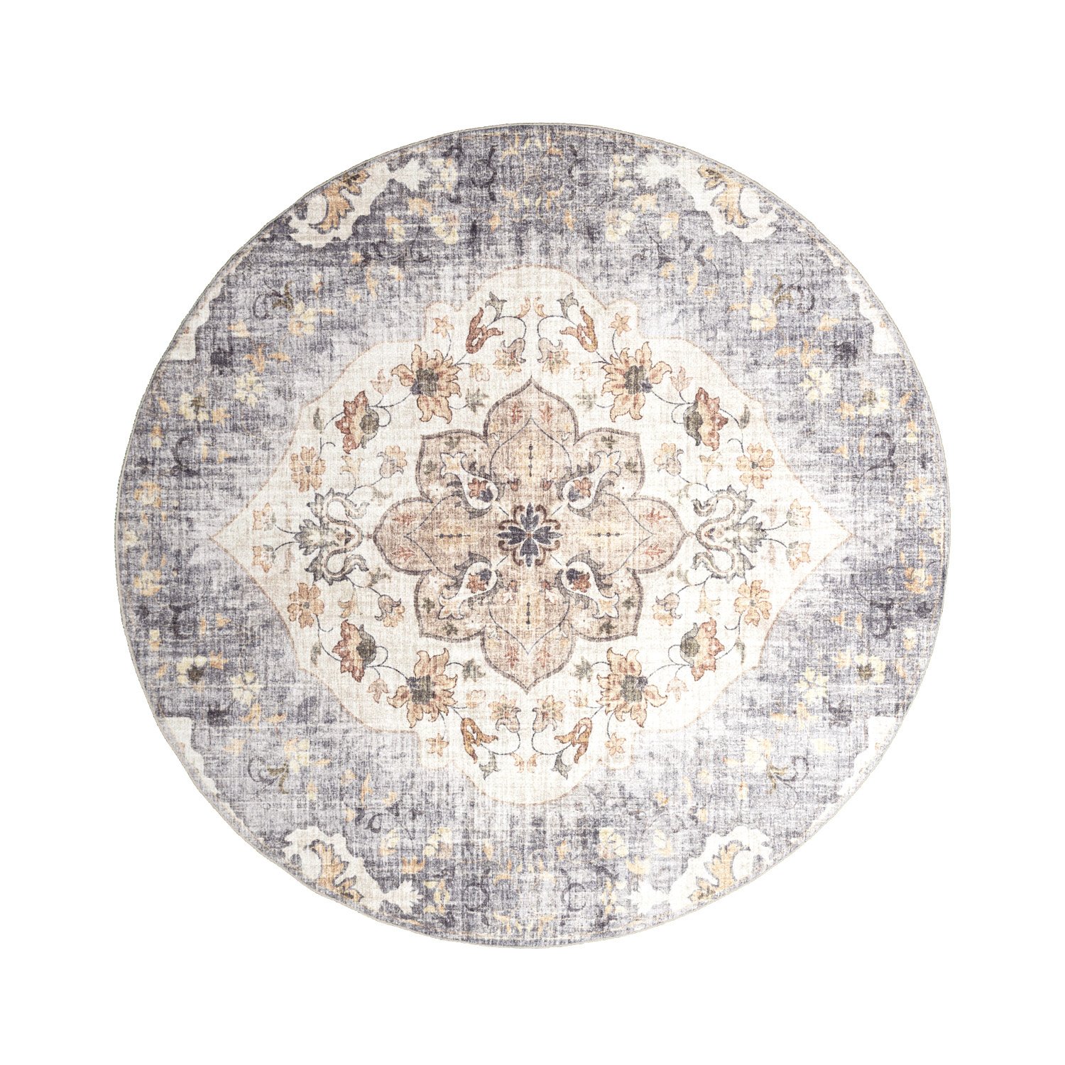 Vintage Gartenteppich Rund - Santo Mandala Blau Grau - sfeer