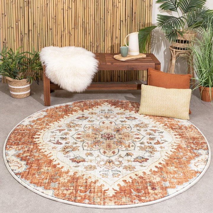 Vintage Gartenteppich Rund - Santo Mandala Terrakotta