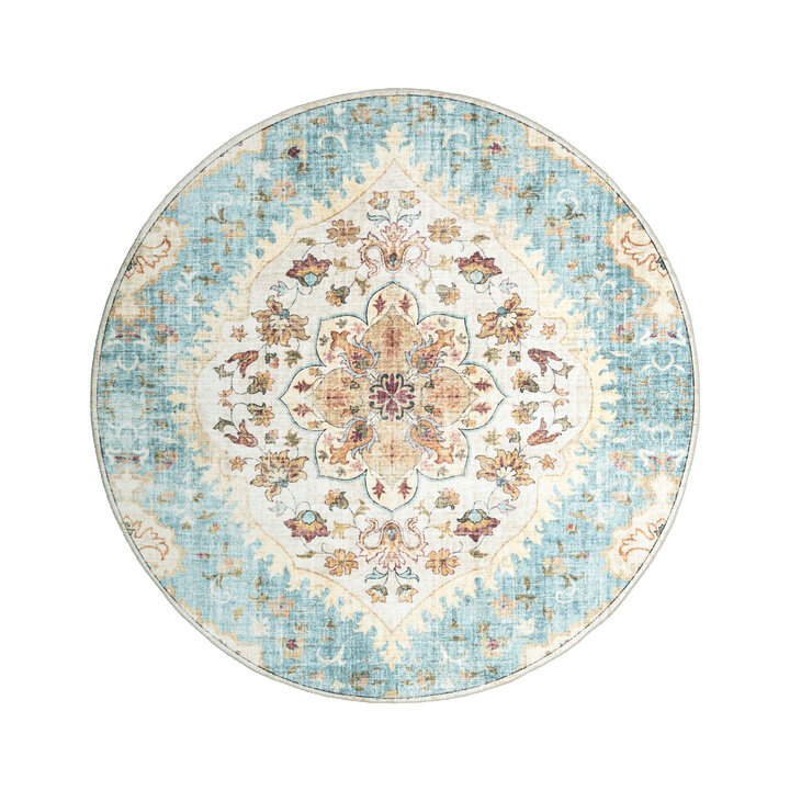 Vintage Gartenteppich Rund - Santo Mandala Hellblau