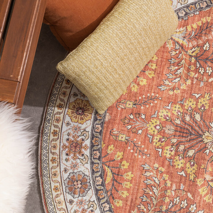 Vintage Gartenteppich Rund - Santo Flora Terrakotta