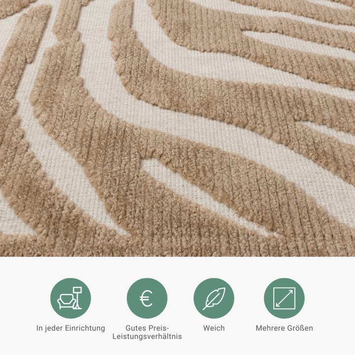 Waschbarer Teppich - Dunya Zebra Beige Weiß