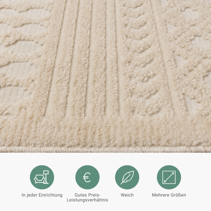 Waschbarer Teppich - Dunya Geo Weiß