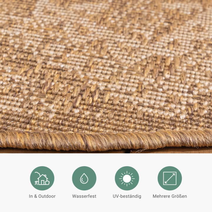 Jute Gartenteppich Rund - Mavi Medaillon Creme Braun