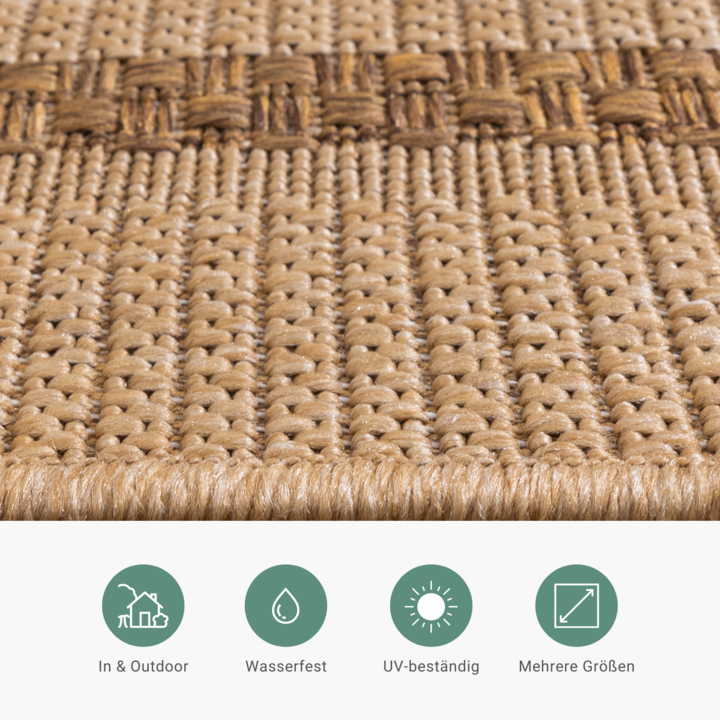 Garten Teppich Jute - Mavi Border Creme Braun