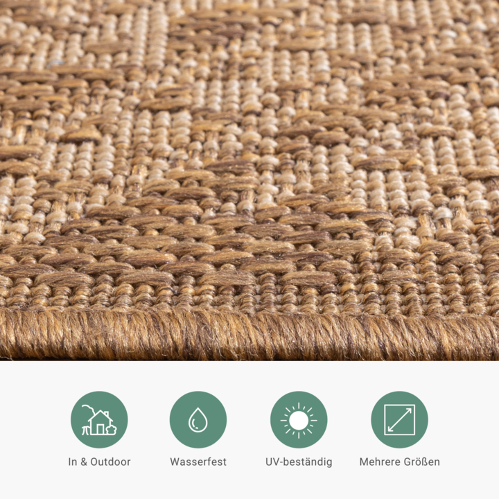 Garten Teppich Jute - Mavi Medaillon Creme Braun