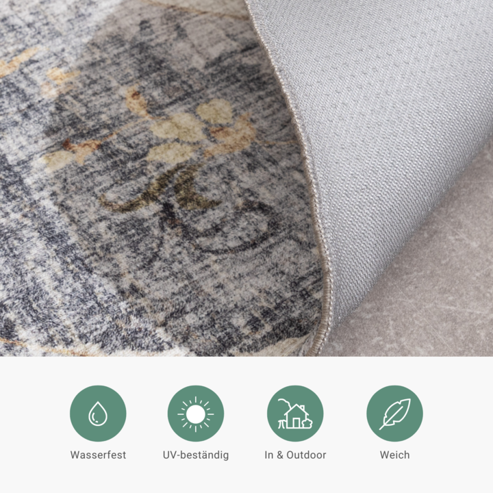 Vintage Gartenteppich Rund - Santo Mandala Blau Grau