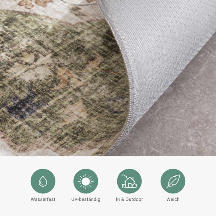 Vintage Gartenteppich Rund - Santo Mandala Grün