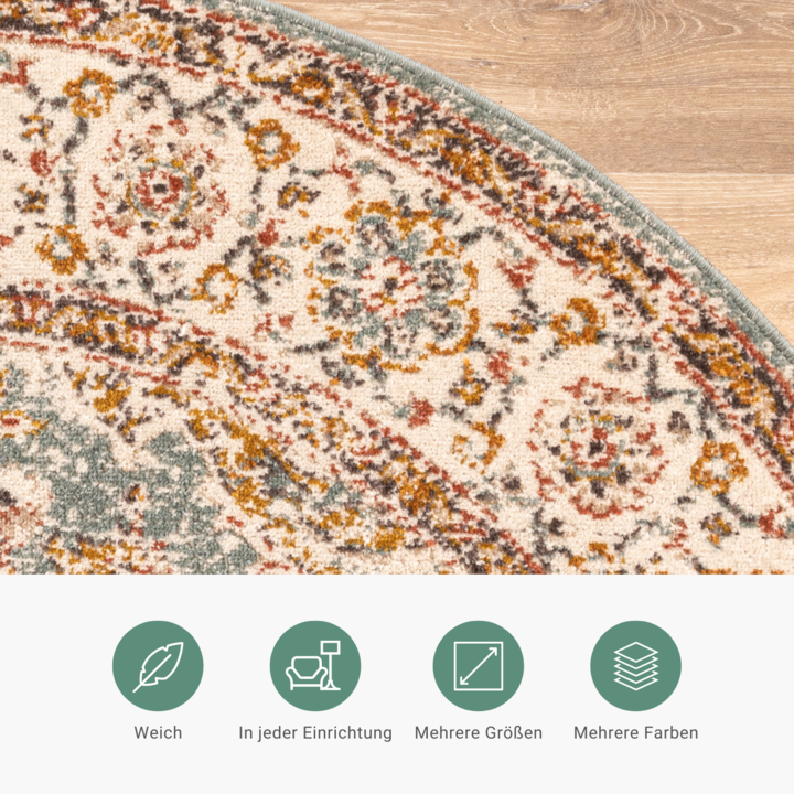 Teppich Vintage Rund - Thirza Medaillon Hellblau Bunt