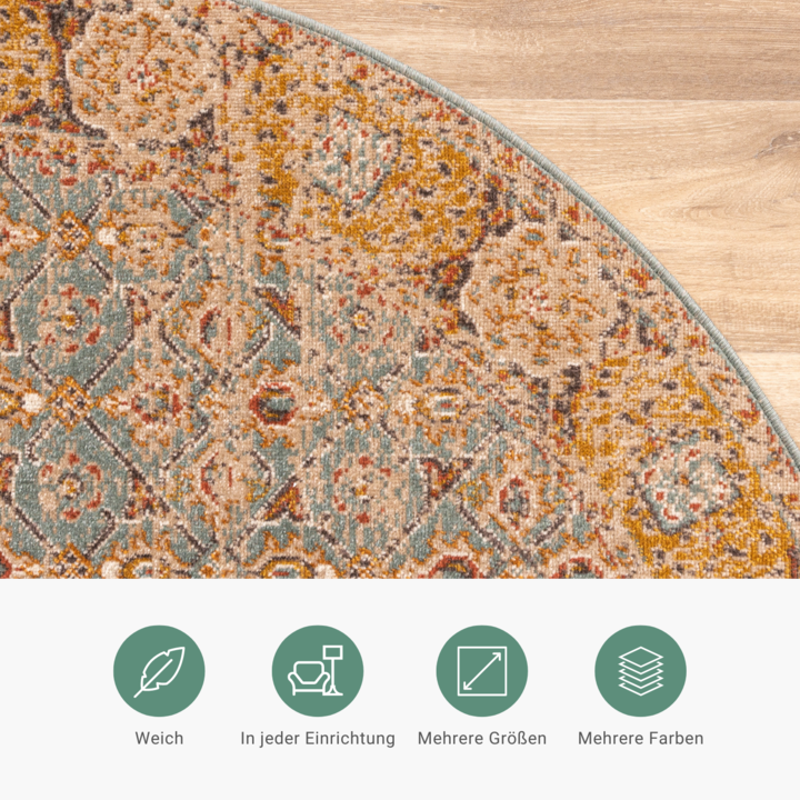 Teppich Vintage Rund - Thirza Oriental Hellblau Bunt