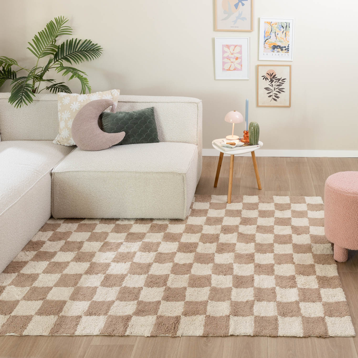 Retro Teppich - Gambit Beige Weiß