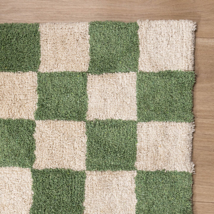 Retro Teppich - Gambit Grün Weiß 