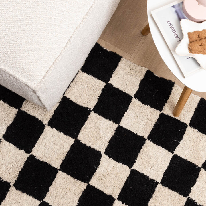 Retro Teppich - Gambit Schwarz Weiß 