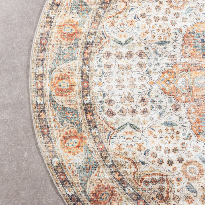 In- & Outdoor Teppich Rund - Kairo Medaillon Creme Bunt