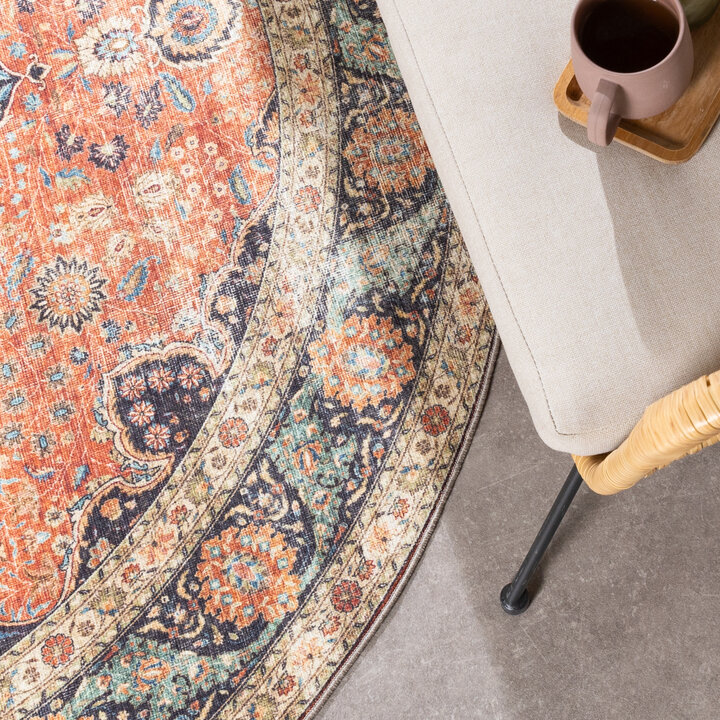 In- & Outdoor Teppich Rund - Kairo Medaillon Terra Dunkelblau