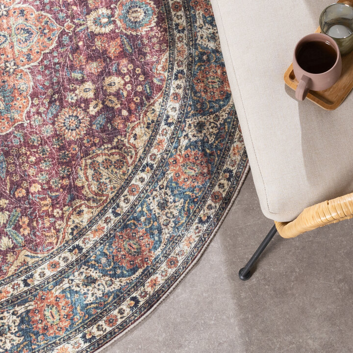 In- & Outdoor Teppich Rund - Kairo Medaillon Bordeaux Rot