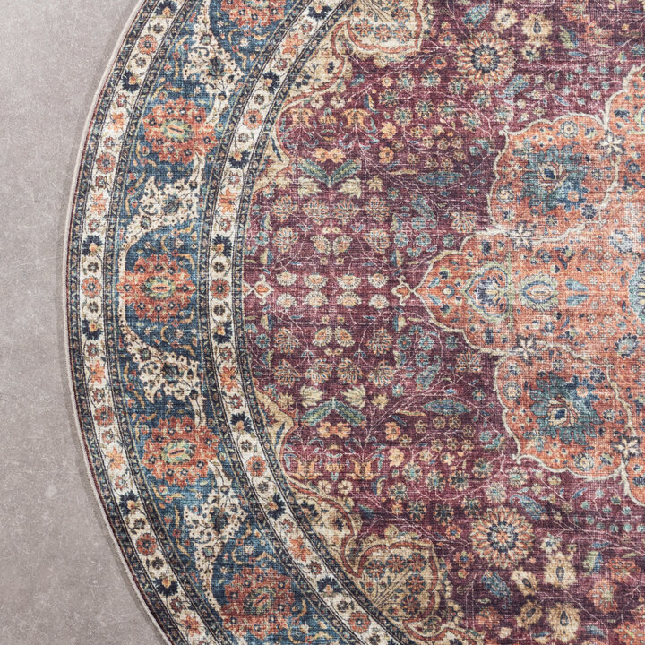 In- & Outdoor Teppich Rund - Kairo Medaillon Bordeaux Rot