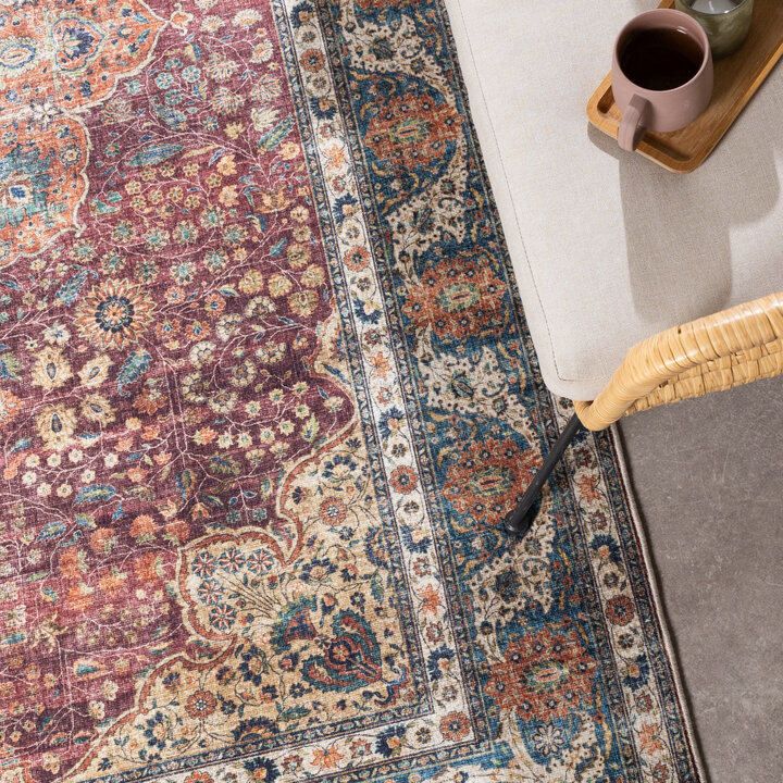 In- & Outdoor Teppich Vintage - Kairo Medaillon Bordeaux