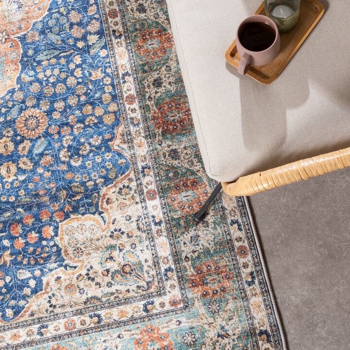 In- & Outdoor Teppich Vintage - Kairo Medaillon Dunkelblau Terra