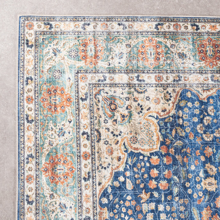 In- & Outdoor Teppich Vintage - Kairo Medaillon Dunkelblau Terra