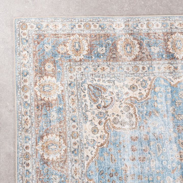 In- & Outdoor Teppich Vintage - Kairo Medaillon Hellblau Creme